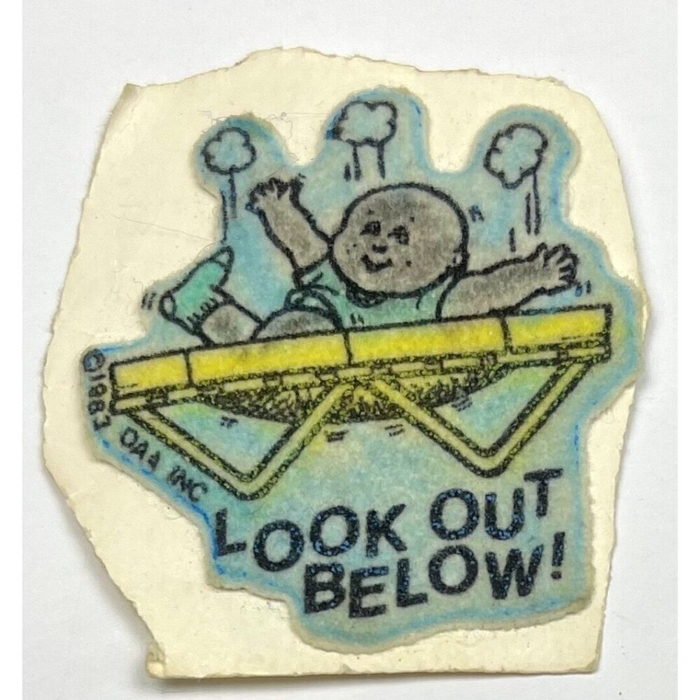 VTG 1983 Blue/Yellow CABBAGE PATCH KIDS Puffy Flocked STICKER Trampoline UNUSED